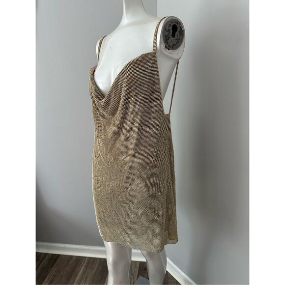 SNDYS Crystal Glass Cowl Neck Backless Sunset Mini Dress Gold $108 - Picture 5 of 11